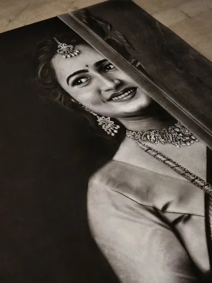 A close-up of the portrait in progress.