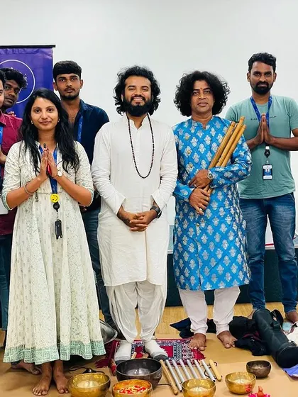 A group photo with one of the batches from our sound meditation day at Comcast, Chennai. It was a blissful day of sharing healing sounds and meditation techniques.