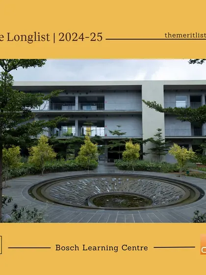 The central courtyard of the Bosch Learning Campus, featuring a stepped water body that acts as a natural cooling element. This design choice reflects our commitment to sustainable and eco-sensitive architecture.