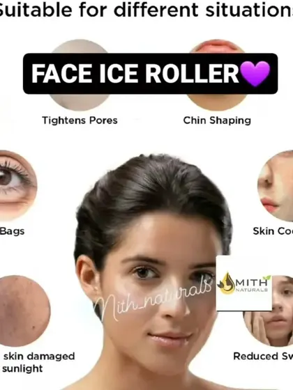 Another look at the benefits of the Face Ice Roller. It's great for cooling down the skin, reducing swelling, and even repairing skin damaged by sunlight.