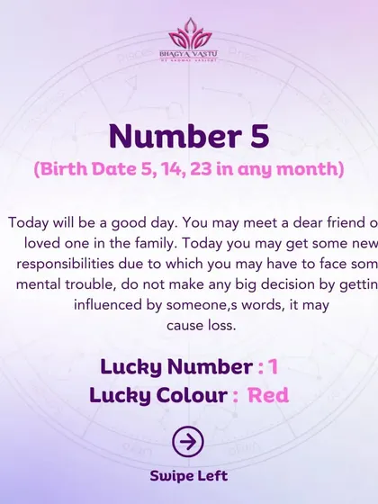 A daily prediction for Moolank 5 individuals. These quick insights help you prepare for the day's events, from potential new responsibilities to social interactions.