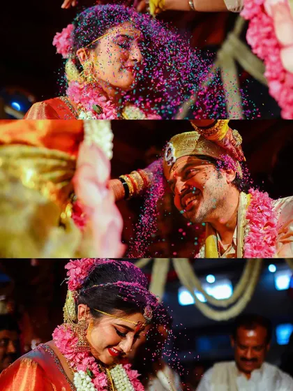 A collage showing the beautiful and colorful moments of the Talambralu ritual.