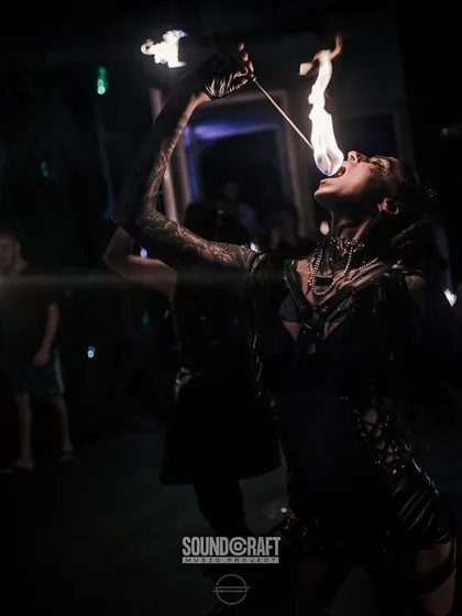 Another angle of our fire eating performance, showing the artist's complete control over the flame. This is a key element of our high-intensity fire shows.