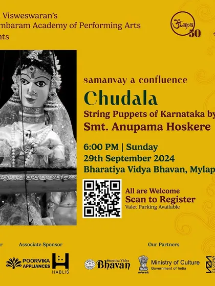 Another poster for our "Chudala" performance in Chennai, highlighting the traditional string puppets of Karnataka.