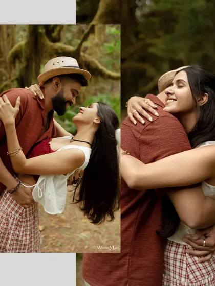 A collage from a rainforest elopement, blending romantic close-ups with joyful, candid embraces. It tells the story of a day spent exploring and celebrating love in nature.