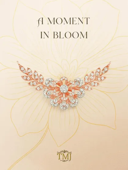 A moment in bloom. This floral brooch, crafted in rose gold and diamonds, is a beautiful and graceful accessory that can be worn on a lapel, scarf, or dress.