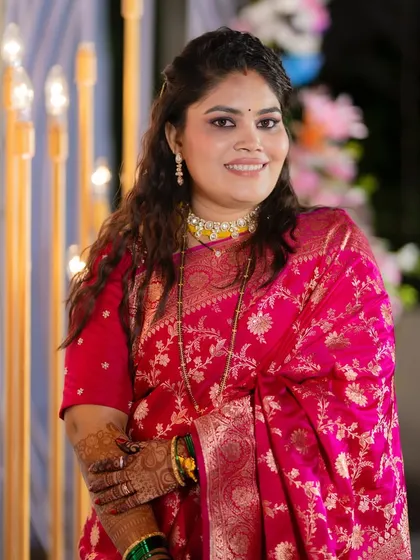 A beautiful portrait of the bride. The makeup is designed to look flawless in professional photos, capturing her glow perfectly.