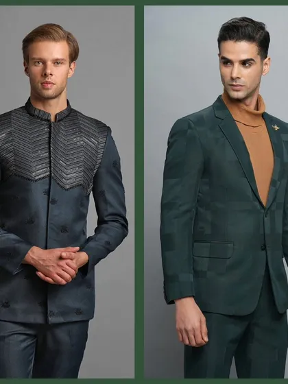 A collection of 18 rental looks in green. From suits to sherwanis, we have a green outfit for every style and occasion.