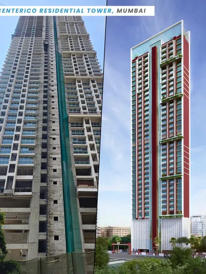 A comparison of the render and construction progress for Project Centrico. This shows the architectural vision for the 42-level high-rise becoming a reality, shaping the city's skyline.