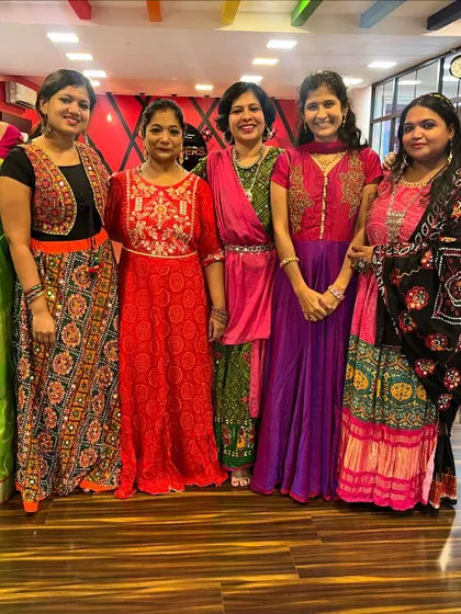 A group of our lovely ladies dressed in their festive best for our Garba Night celebration.