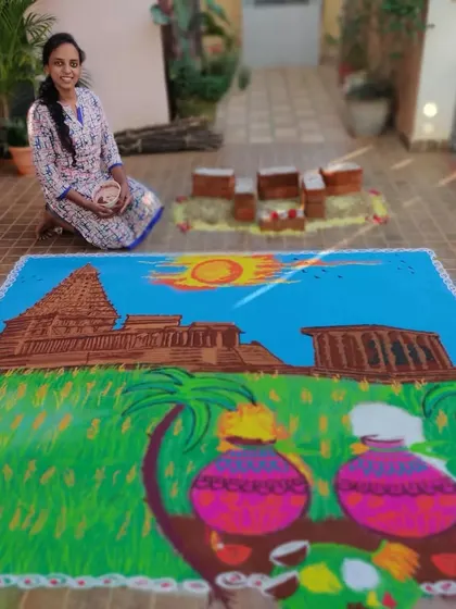 Another shot with my Pongal rangoli, a piece that took many hours but brought so much joy.