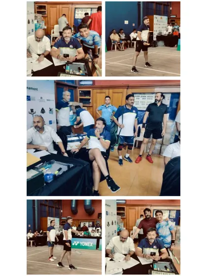 A collage showing me at the 31st GD Birla Tournament, from registration to on-court action, geared up and ready to compete.