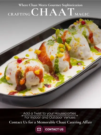 We craft chaat magic where street food meets gourmet sophistication. This beautifully plated Dahi Vada shows how we elevate a simple dish into a culinary masterpiece, perfect for house parties or corporate events.