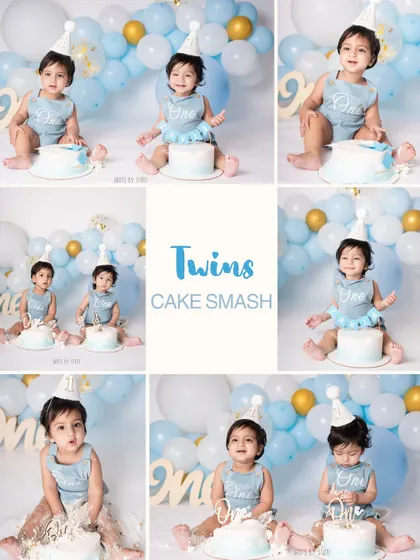 A collage from the Z-bros' twin cake smash session. From individual portraits to the combined chaos, I create a full gallery that tells the complete story of their fun-filled first birthday celebration.