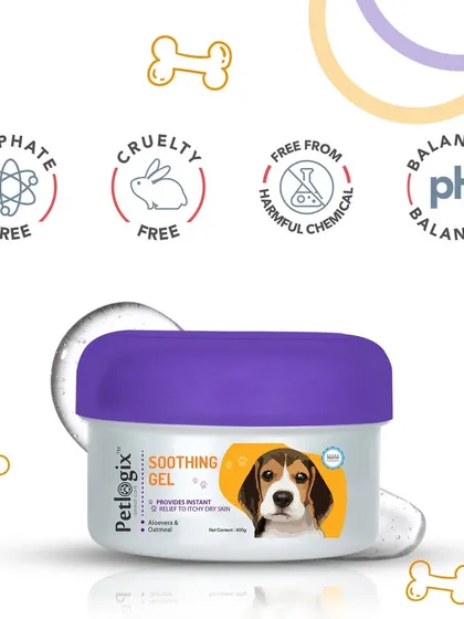 This product shot highlights the core principles of my Soothing Gel. It is sulphate-free, cruelty-free, free from harmful chemicals, and pH-balanced to be perfectly safe and gentle for your pet's skin.