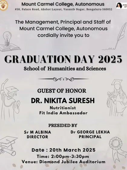 The official invitation for the Graduation Day at Mount Carmel College, where I was honored to be the Guest of Honor. A proud and humbling moment.