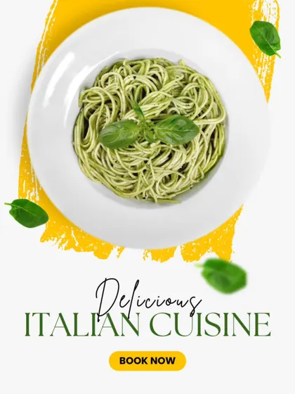 We offer a delicious selection of authentic Italian dishes, including this beautiful pesto spaghetti.