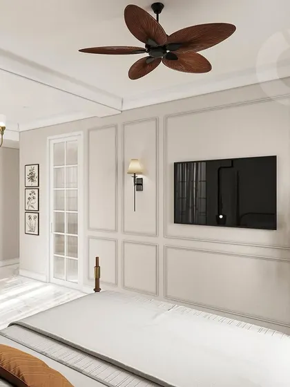 A view from the bed, showing how the space breathes with light and serenity. The paneled wall adds texture and a sense of structure, while the open layout and minimal decor create an effortlessly calm environment to begin and end the day.