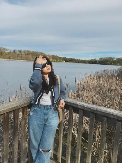Enjoying a sunny day by the water at Heart Lake.
