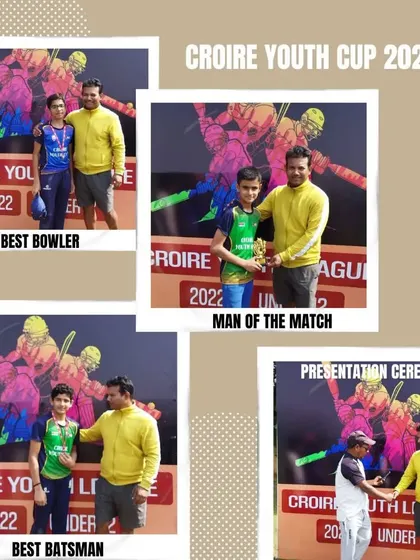 A collage from the presentation ceremony, showcasing the Man of the Match, Best Bowler, and Best Batsman.