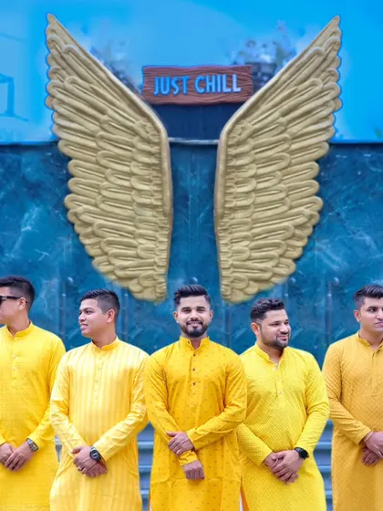 The groom's squad. A stylish shot of the groom and his groomsmen, ready for the Haldi celebrations.