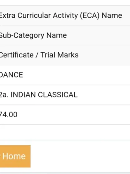 A complete series showing my student Shivi's incredible achievement, from her performance photo and a picture with me to the official scorecard that got her into Hindu College, Delhi University.