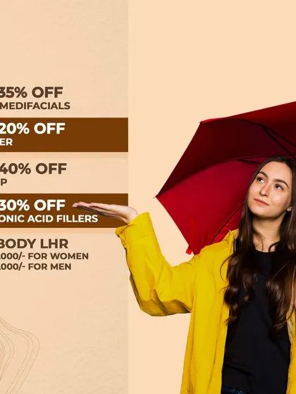 A sample of our July monsoon offers, featuring discounts on Marine Medifacials, CO2 Laser, GFC/PRP, and full-body laser hair reduction to keep you glowing through the rainy season.