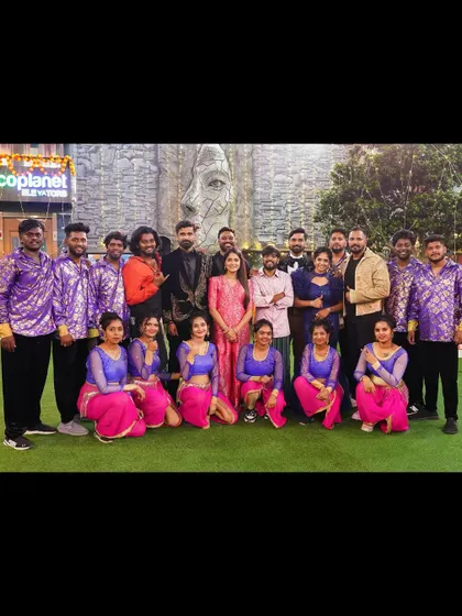 A group photo with the finalists and my dance crew, Team Thandavika, on the Bigg Boss Season 11 set. I'm so proud of the hard work everyone put in.