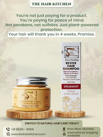 When you choose my products, you're paying for peace of mind. My Nourish Hair Conditioner and Revive Hair Shampoo are made with plant-powered ingredients, not parabens or sulfates, promising healthier hair in just 4 weeks.