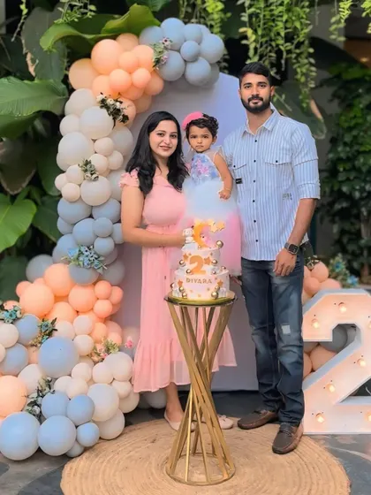 A lovely family portrait at Diyara's 2nd birthday. Our pastel balloon arch and light-up marquee number '2' provided a beautiful and soft backdrop for their celebration.