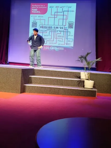 Our instructor on stage while judging the Solo Dance Competition for 'Fresherism 2K25' at Garden City University.