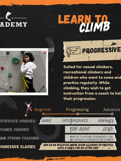 Our Progressive Classes are perfect for casual climbers who want to practice regularly and get tips from a coach. These sessions are free for members on weekdays.