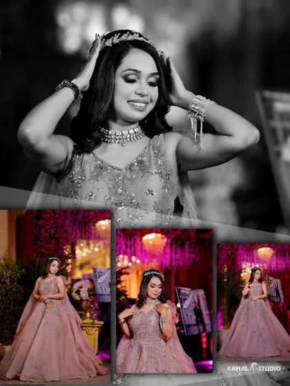 A series of images from a Chandigarh engagement, showcasing the couple's grand entry, portraits, and moments with friends.