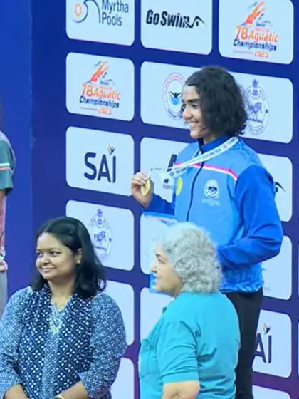 Vihitha Nayana all smiles while receiving another gold medal.