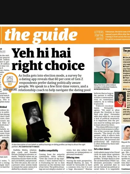 I was featured in Mid-Day Mumbai for my take on the politics of dating. In today's world, political and social values are becoming increasingly important deal-breakers for many singles.