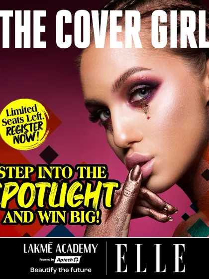 A poster for 'The Cover Girl' competition with ELLE India, encouraging students to step into the spotlight and win big. Limited seats available.