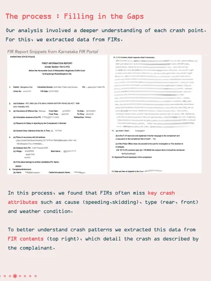 An excerpt from an FIR report. Our process involves analyzing these reports to extract key details often missing from official data, such as the cause and type of collision.