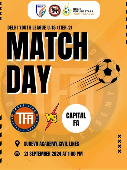 Match day announcement for the U-15 Delhi Youth League fixture against Capital FA.