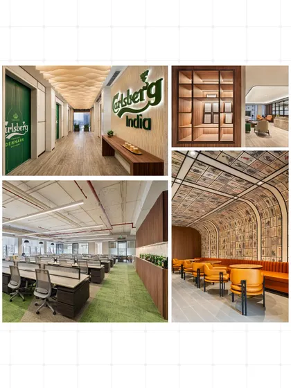 A workspace should be an extension of the brand's legacy. For the Carlsberg Group's head office, we translated their iconic identity into a physical space, incorporating brand colours, custom logo features, and collaborative zones. This collage shows how we balance heritage with modern functionality, creating an environment that is both productive and deeply authentic.