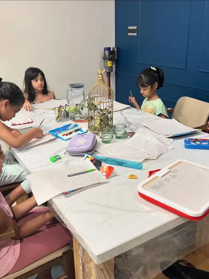 These images capture the process and joy of our various painting and drawing sessions, from pencil shading warm-ups to finished floral bouquets.