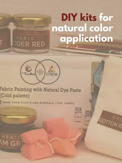 A closer look at our DIY kits, featuring natural dye pastes for fabric painting. We offer both warm and cold palettes, allowing you to choose the hues that speak to you.