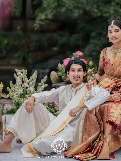 A serene and happy moment between the couple during their elegant, lotus-themed wedding. Their clear vision for a minimal and meaningful day was a joy to bring to life.