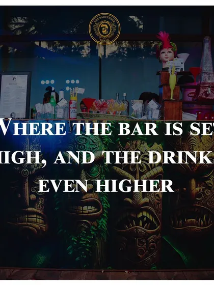 Our Tiki-themed bar, where the bar is set high, and the drinks even higher. This image captures the essence of our commitment to creating immersive, themed experiences.