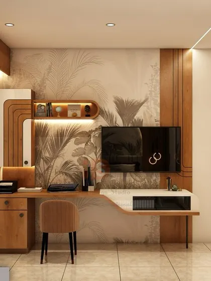 A duplicate of the multi-functional TV and study unit render.