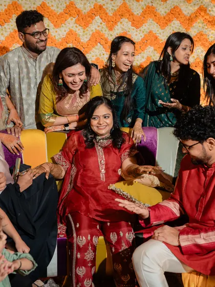 The bride surrounded by her friends and family, the heart of any wedding celebration.