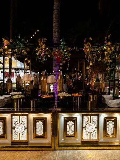 My salad bar is designed to be both healthy and visually appealing. It's set up on an elegant, illuminated counter and offers a variety of fresh options for guests.