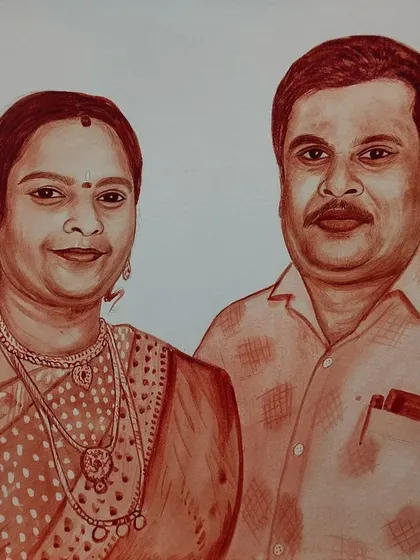 A classic portrait of a couple, painted with blood. This makes for a memorable anniversary or wedding gift.