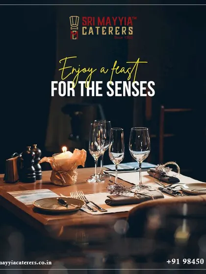 Enjoy a feast for the senses. A simple, elegant graphic promoting a fine dining experience with us.