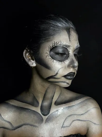 Another angle of the skeletal look, showing the intricate details around the eye socket.