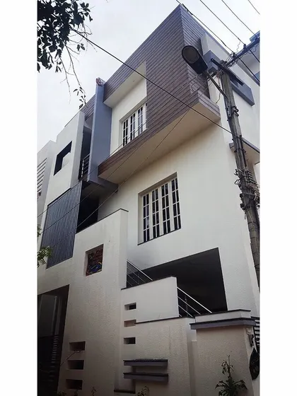 An earlier residential project in Banjara Layout, Bangalore. This design showcases how I use cladding to define different floors and sections of the building, adding visual interest to the structure.